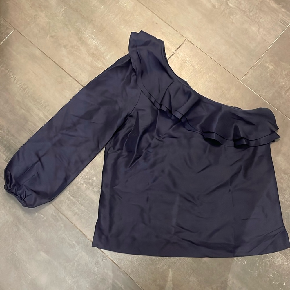 Jcrew silk navy one shoulder top size 2